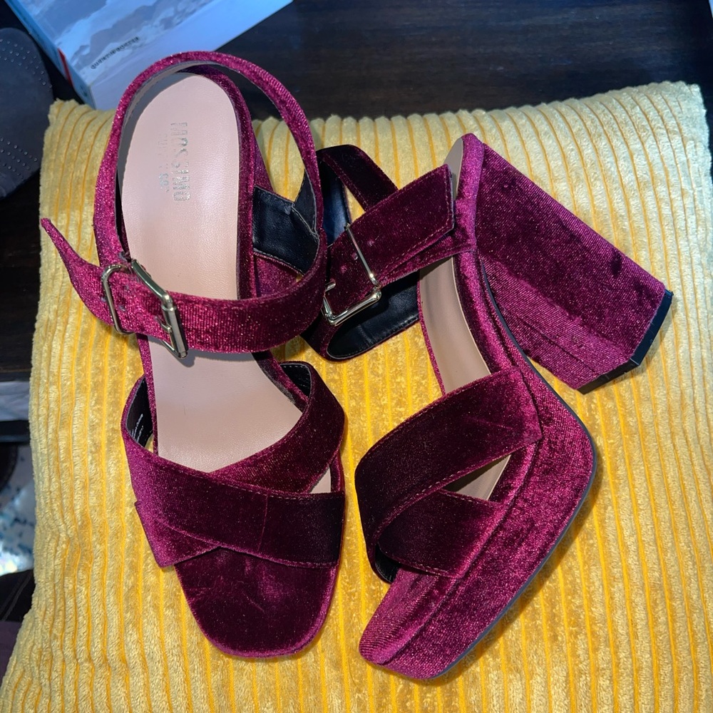 Velvet blackberry colored chunky heels